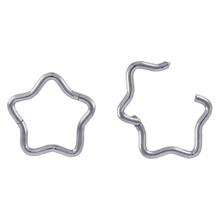 1 Pair Titanium Star Hinged Hoop Segment Ring Helix Tragus Septum Clicker Earrings Body Piercing Jewellery 8mm 10mm