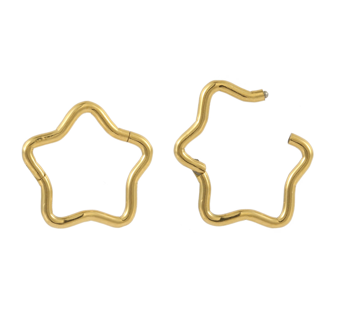 1 Pair Titanium Star Hinged Hoop Segment Ring Helix Tragus Septum Clicker Earrings Body Piercing Jewellery 8mm 10mm