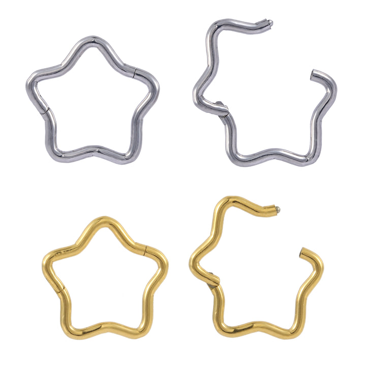1 Pair Titanium Star Hinged Hoop Segment Ring Helix Tragus Septum Clicker Earrings Body Piercing Jewellery 8mm 10mm