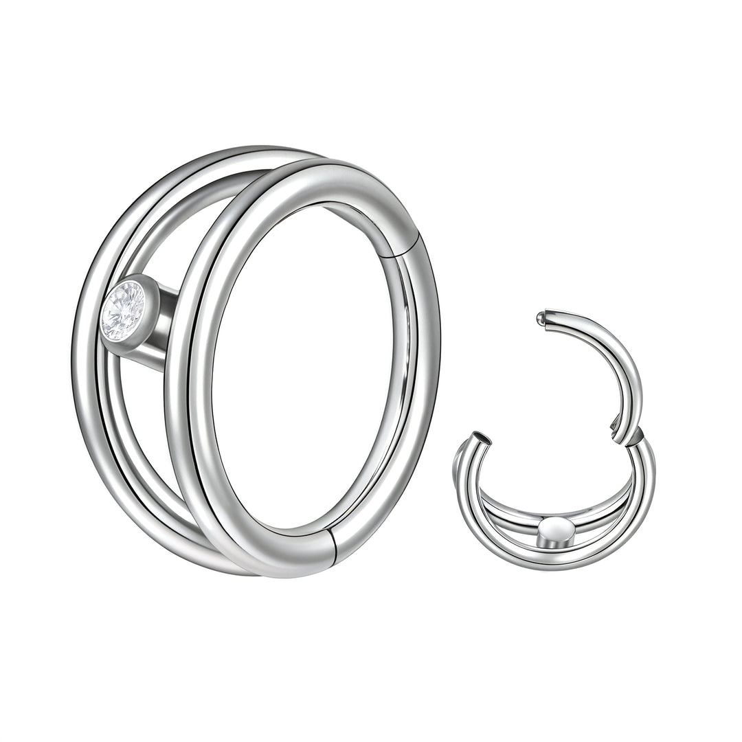 2pcs Titanium Gem Double Hoop Hinged Clicker Segment Rings - PFGWholesale