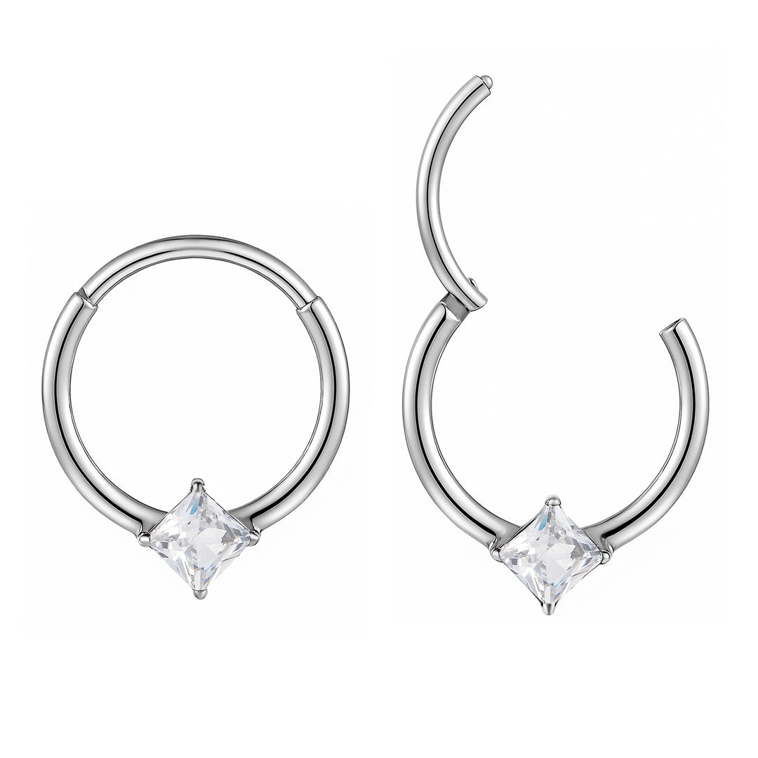 2pcs Titanium Princess Cut Gem Hinged Clicker Hoop Segment Rings - PFGWholesale
