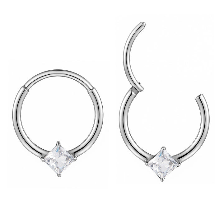 2pcs Titanium Princess Cut Gem Hinged Clicker Hoop Segment Rings - PFGWholesale