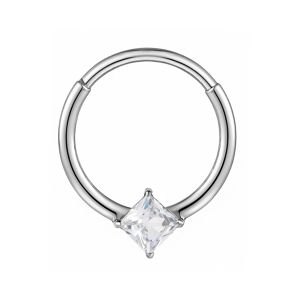 2pcs Titanium Princess Cut Gem Hinged Clicker Hoop Segment Rings - PFGWholesale