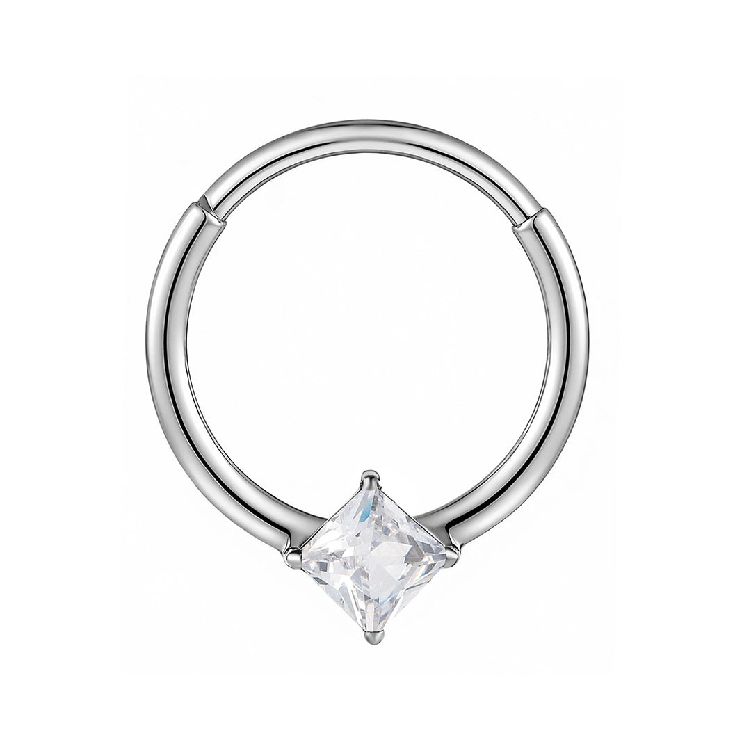 2pcs Titanium Princess Cut Gem Hinged Clicker Hoop Segment Rings - PFGWholesale