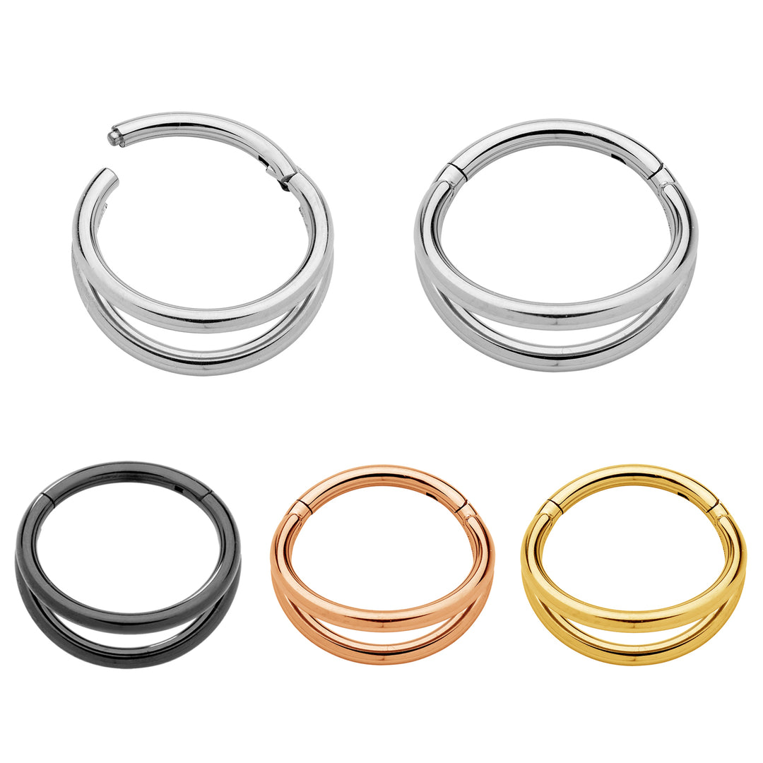 1 Pair Titanium Double-Hoop Hinged Segment Ring - 16G - PFGWholesale