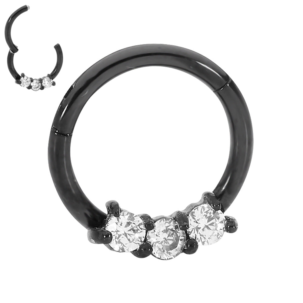 2pcs Surgical Steel Gem Hinged Hoop Segment Ring Earrings - PFGWholesale