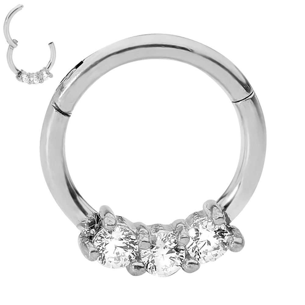 2pcs Surgical Steel Gem Hinged Hoop Segment Ring Earrings - PFGWholesale