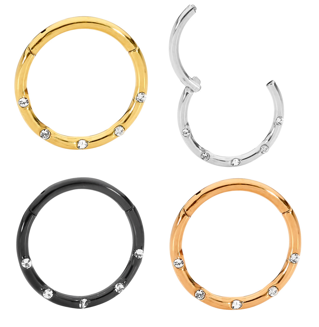 1 Piece 16G Stainless Steel Gem Hinged Hoop Segment Nose Ring Piercing Earring 8mm 10mm