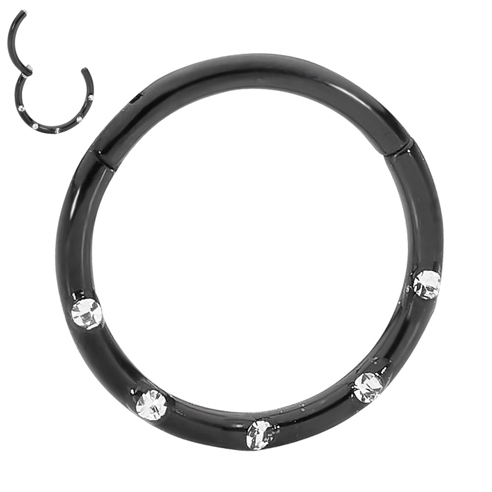 2pcs Surgical Steel Gem Hinged Hoop Segment Ring Earrings - PFGWholesale
