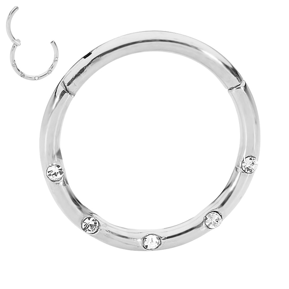 2pcs Surgical Steel Gem Hinged Hoop Segment Ring Earrings - PFGWholesale