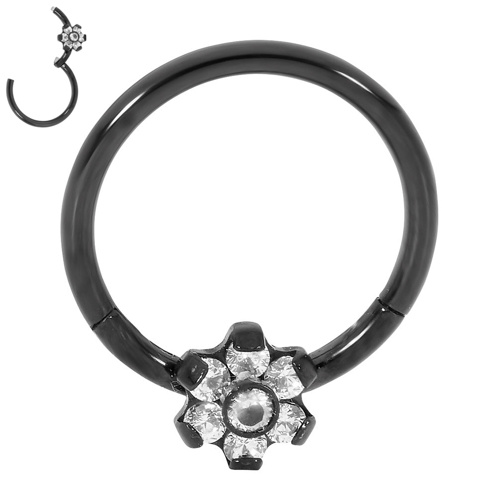 2pcs Surgical Steel Gem Flower Hinged Hoop Segment Ring Earrings - PFGWholesale