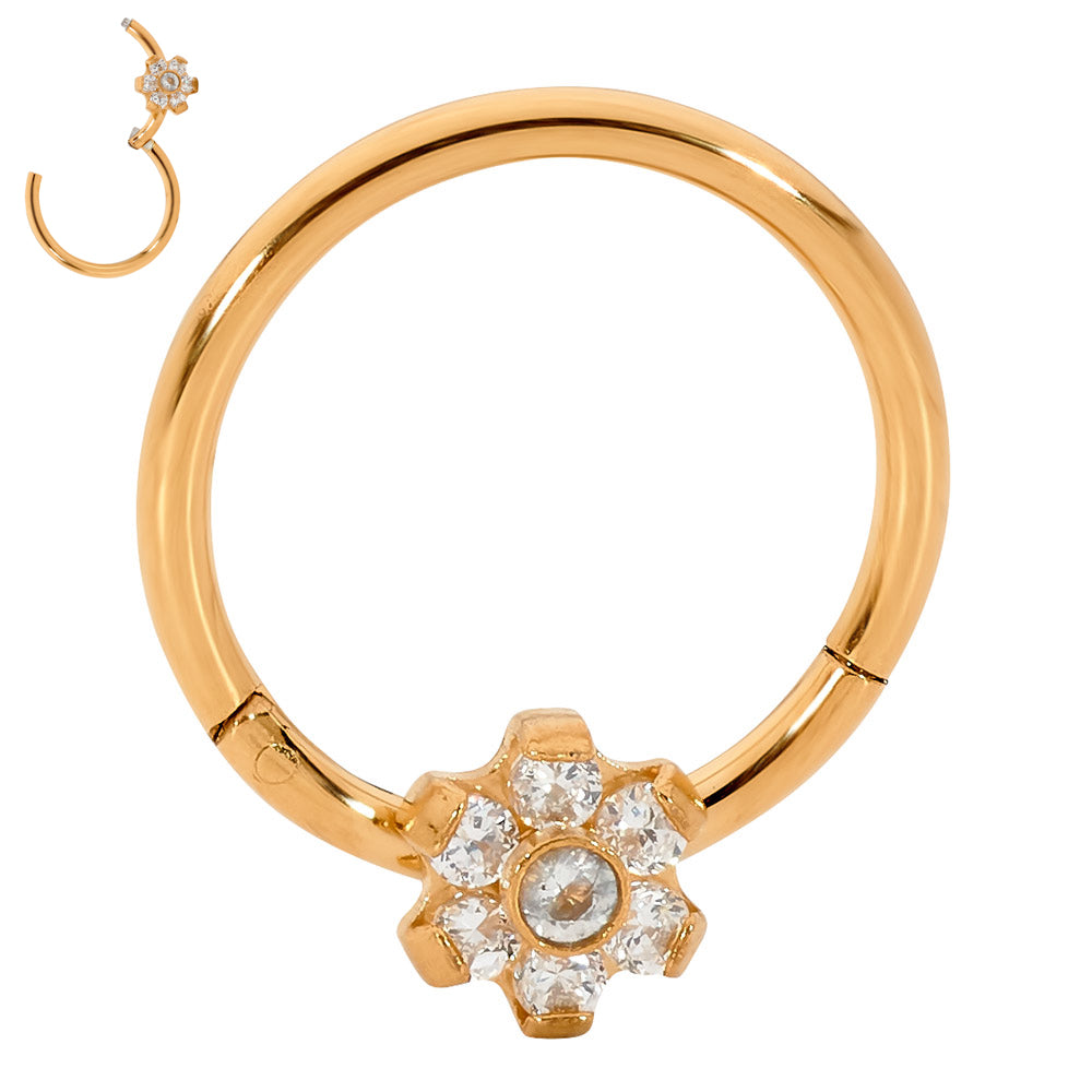 2pcs Surgical Steel Gem Flower Hinged Hoop Segment Ring Earrings - PFGWholesale