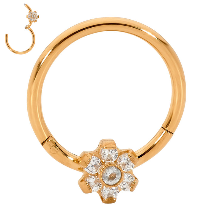 2pcs Surgical Steel Gem Flower Hinged Hoop Segment Ring Earrings - PFGWholesale