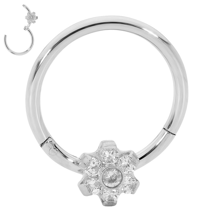 2pcs Surgical Steel Gem Flower Hinged Hoop Segment Ring Earrings - PFGWholesale