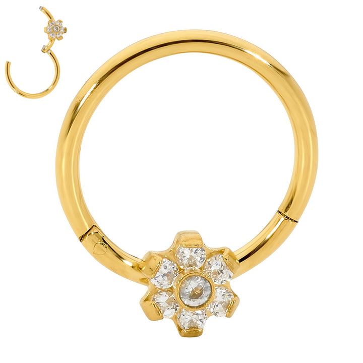 2pcs Surgical Steel Gem Flower Hinged Hoop Segment Ring Earrings - PFGWholesale