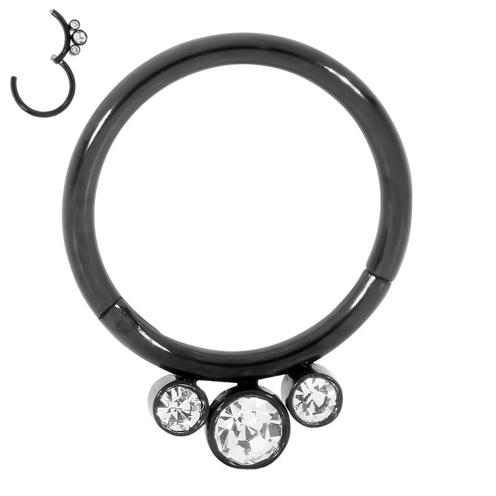 2pcs Surgical Steel 3 Gem Hinged Hoop Segment Ring Earrings - PFGWholesale
