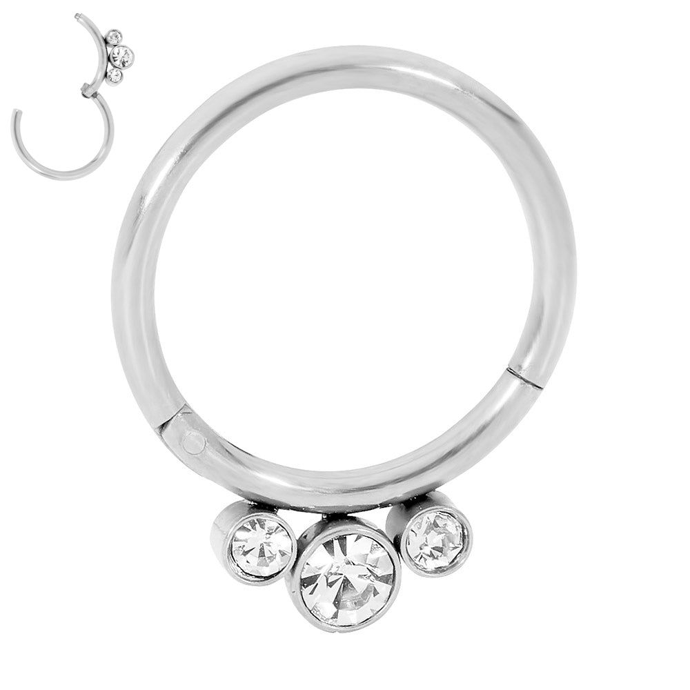 2pcs Surgical Steel 3 Gem Hinged Hoop Segment Ring Earrings - PFGWholesale