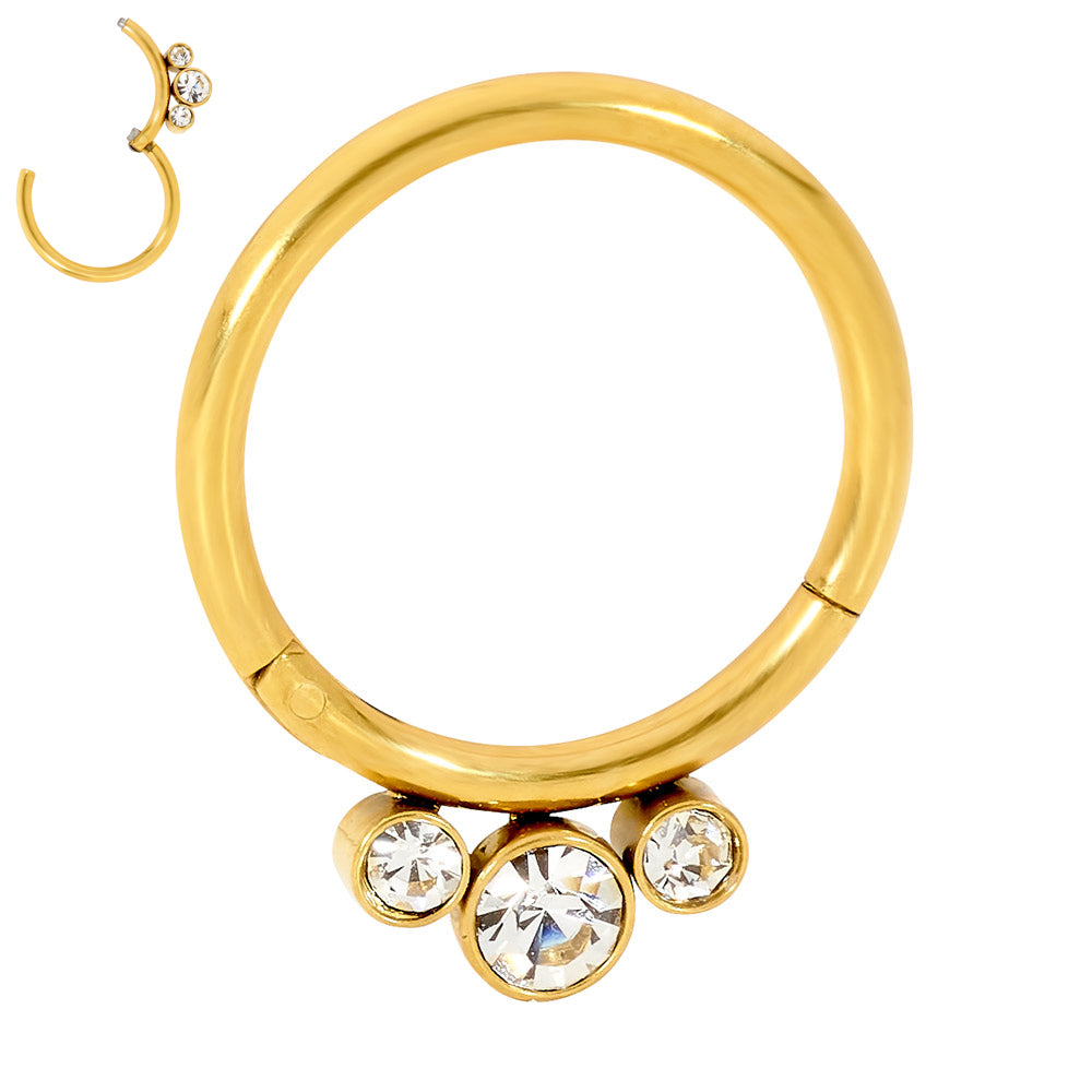 2pcs Surgical Steel 3 Gem Hinged Hoop Segment Ring Earrings - PFGWholesale