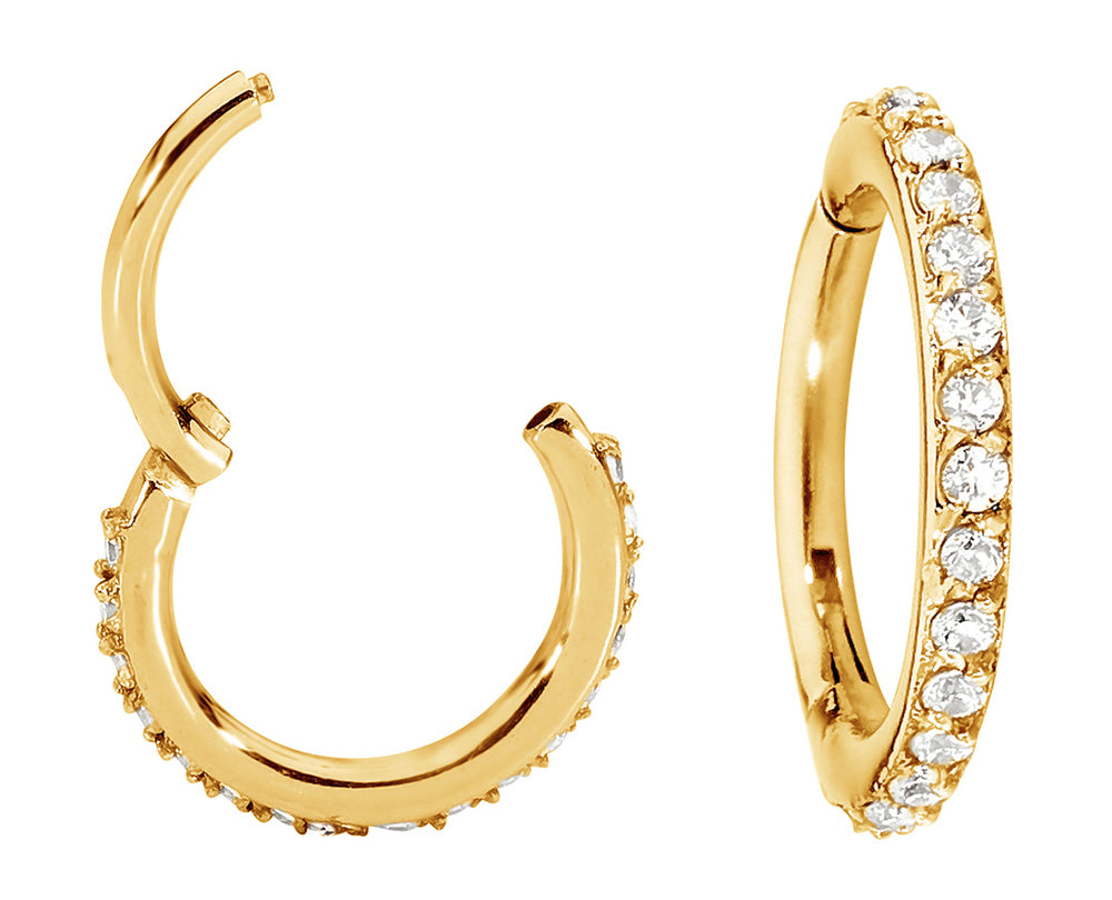 2pcs Surgical Steel Gem Hinged Hoop Segment Ring Earrings - PFGWholesale