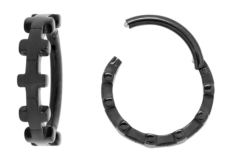 2pcs Surgical Steel Pattern Hinged Hoop Segment Ring Earrings - PFGWholesale