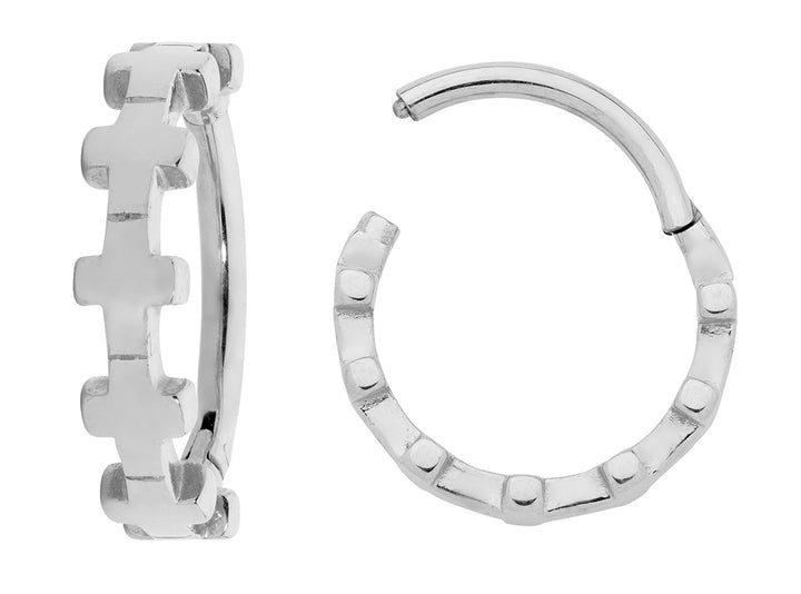 2pcs Surgical Steel Pattern Hinged Hoop Segment Ring Earrings - PFGWholesale