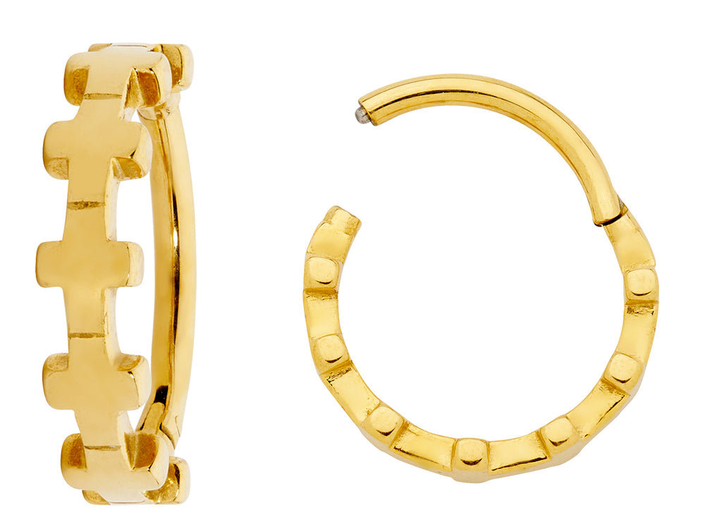 2pcs Surgical Steel Pattern Hinged Hoop Segment Ring Earrings - PFGWholesale