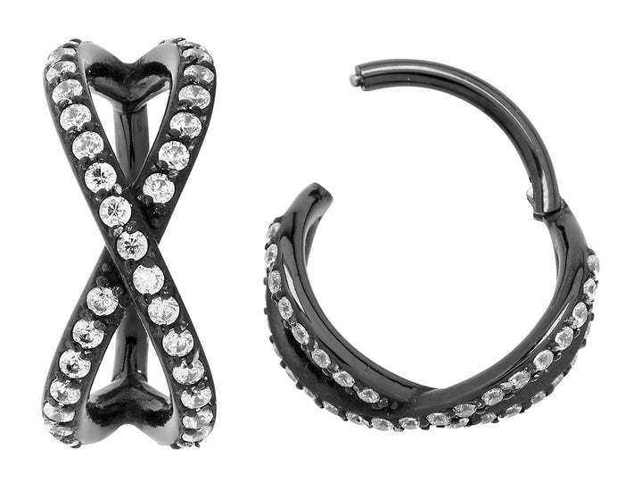 2pcs Surgical Steel Crossover Gem Hinged Hoop Segment Ring Earrings - PFGWholesale