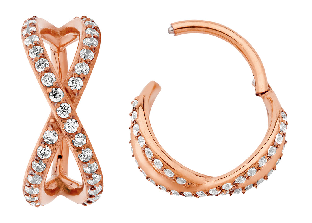 2pcs Surgical Steel Crossover Gem Hinged Hoop Segment Ring Earrings - PFGWholesale