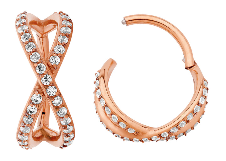 2pcs Surgical Steel Crossover Gem Hinged Hoop Segment Ring Earrings - PFGWholesale