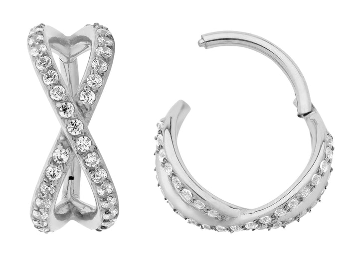 2pcs Surgical Steel Crossover Gem Hinged Hoop Segment Ring Earrings - PFGWholesale