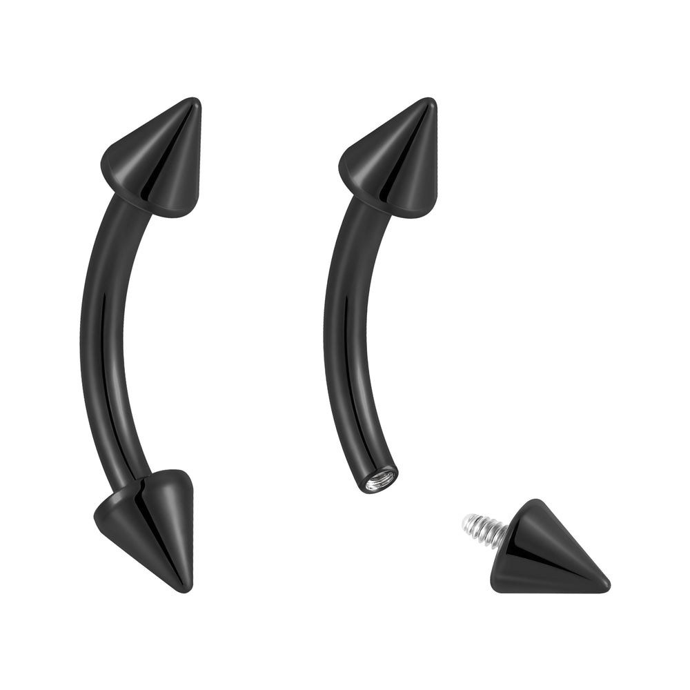 2 Pieces G23 Titanium 16G Internally Threaded Curved Spike Barbell Tongue Nipple Ear Bar Piercing 6mm - 10mm - PFGWholesale