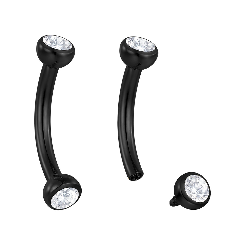 2 Pieces Titanium Implant Grade 16G Internally Threaded Gem Tongue Nipple Eyebrow Bar Ear Curved Barbell Body Jewellery 8mm - PFGWholesale