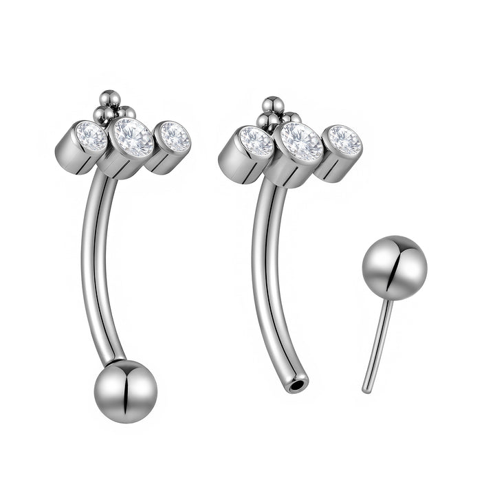 2pcs Titanium Triple Gem Threadless Curved Barbells - PFGWholesale