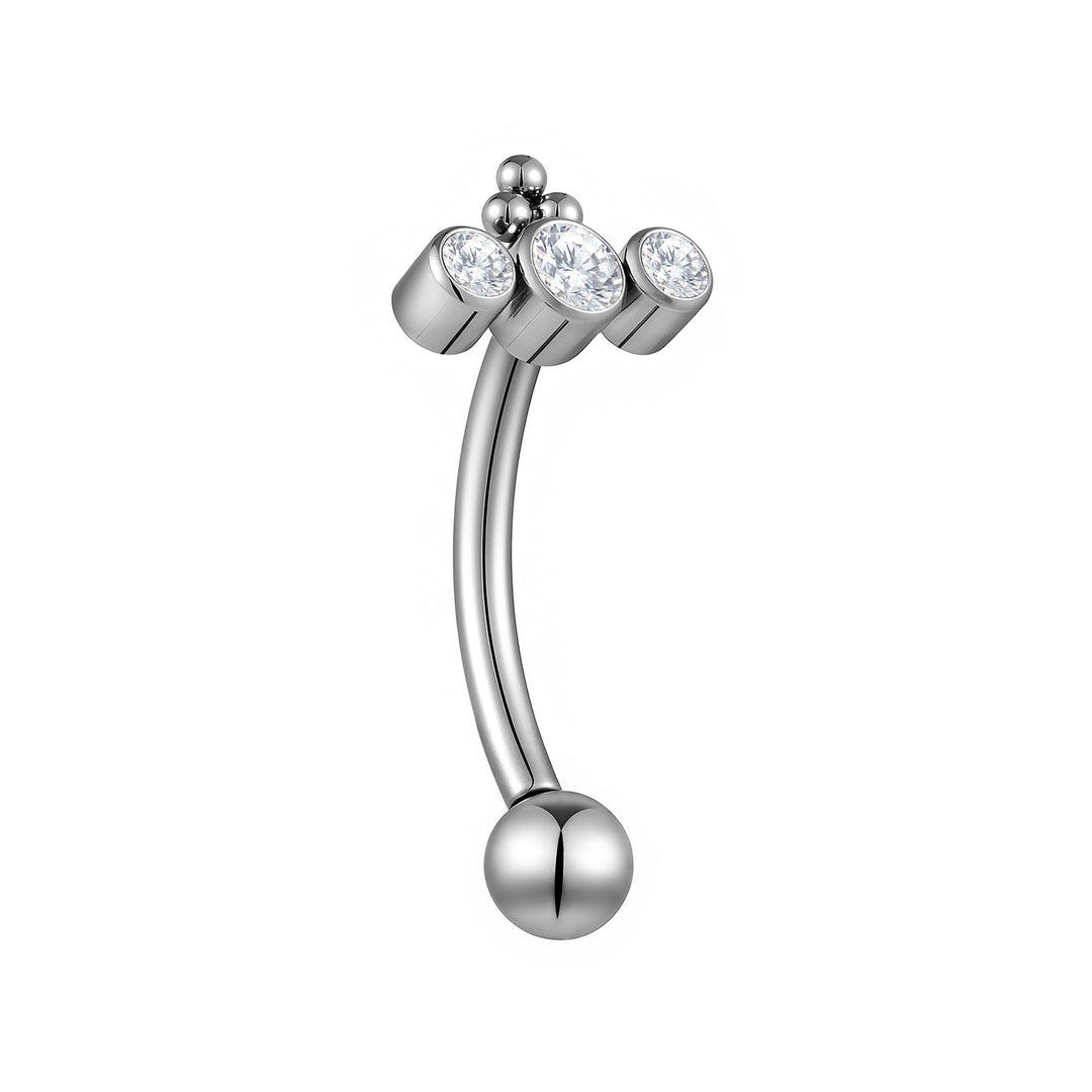 2pcs Titanium Triple Gem Threadless Curved Barbells - PFGWholesale