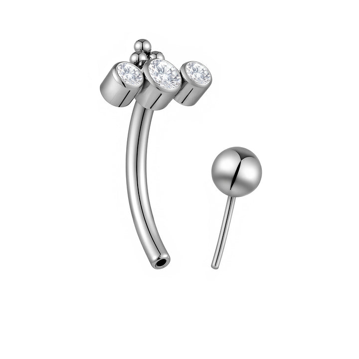 2pcs Titanium Triple Gem Threadless Curved Barbells - PFGWholesale