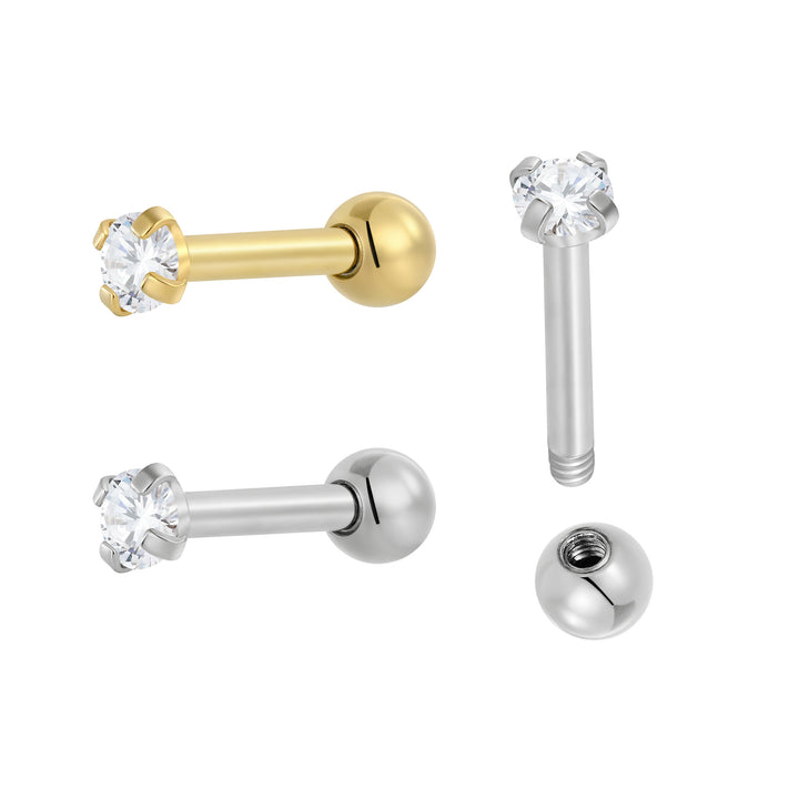 2 Pieces Titanium Implant Grade 16G Tragus Helix Cartilage Earring Bar Barbell 6mm