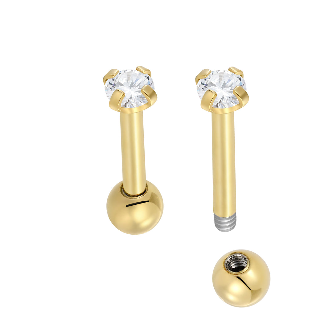 2 Pieces Titanium Implant Grade 16G Tragus Helix Cartilage Earring Bar Barbell 6mm