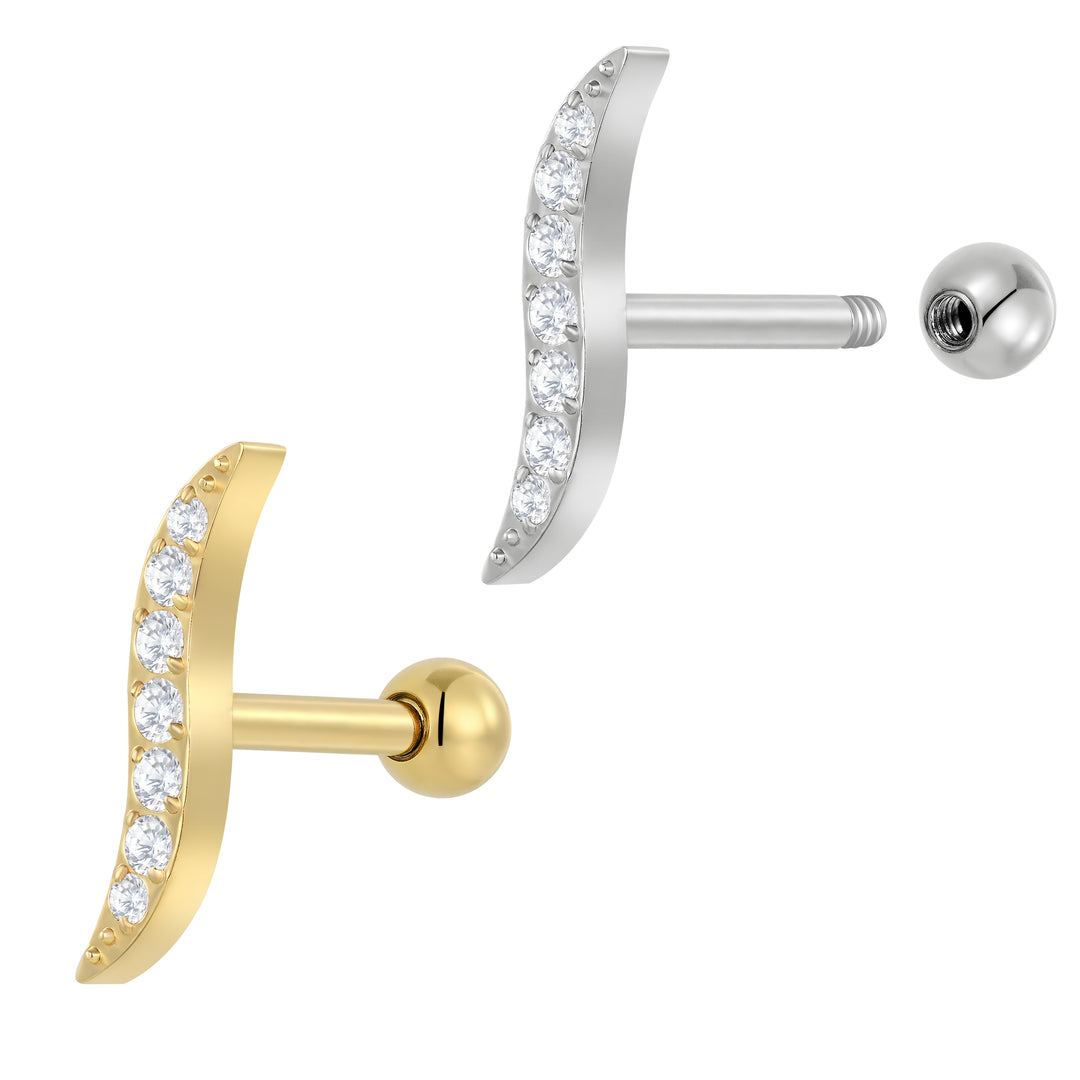 Solid Gold Tragus Earrings Australia Leaf CZ Minimalist Tragus Ear