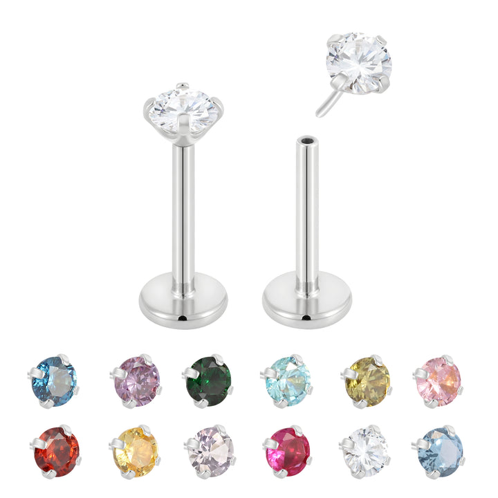 2pcs Titanium Threadless Birthstone Gem Labret Flat Back Stud Earrings - PFGWholesale
