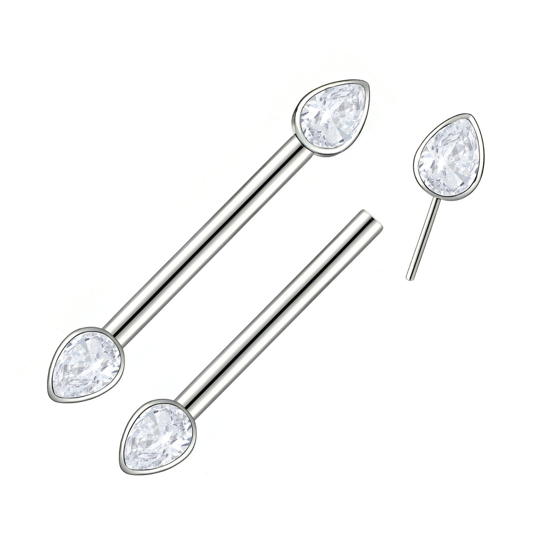 2pcs Titanium Pear Gem Threadless Nipple Barbells