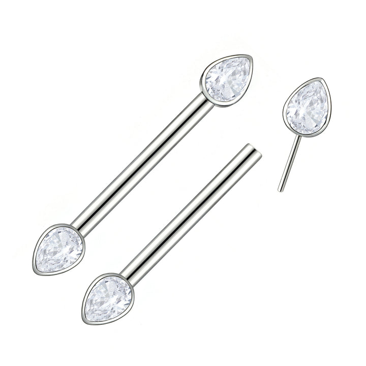 2pcs Titanium Pear Gem Threadless Nipple Barbells