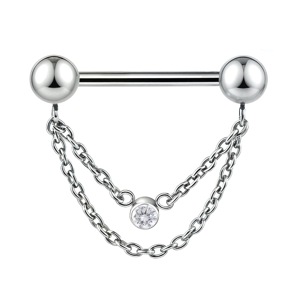 2pcs Titanium Gem Chain Threadless Nipple Barbells - PFGWholesale