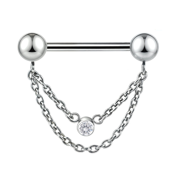 2pcs Titanium Gem Chain Threadless Nipple Barbells - PFGWholesale