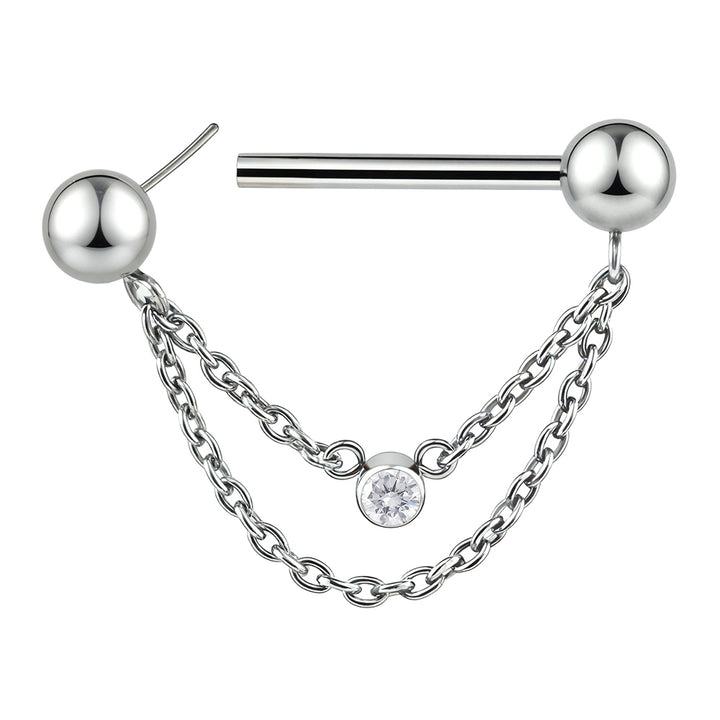 2pcs Titanium Gem Chain Threadless Nipple Barbells - PFGWholesale
