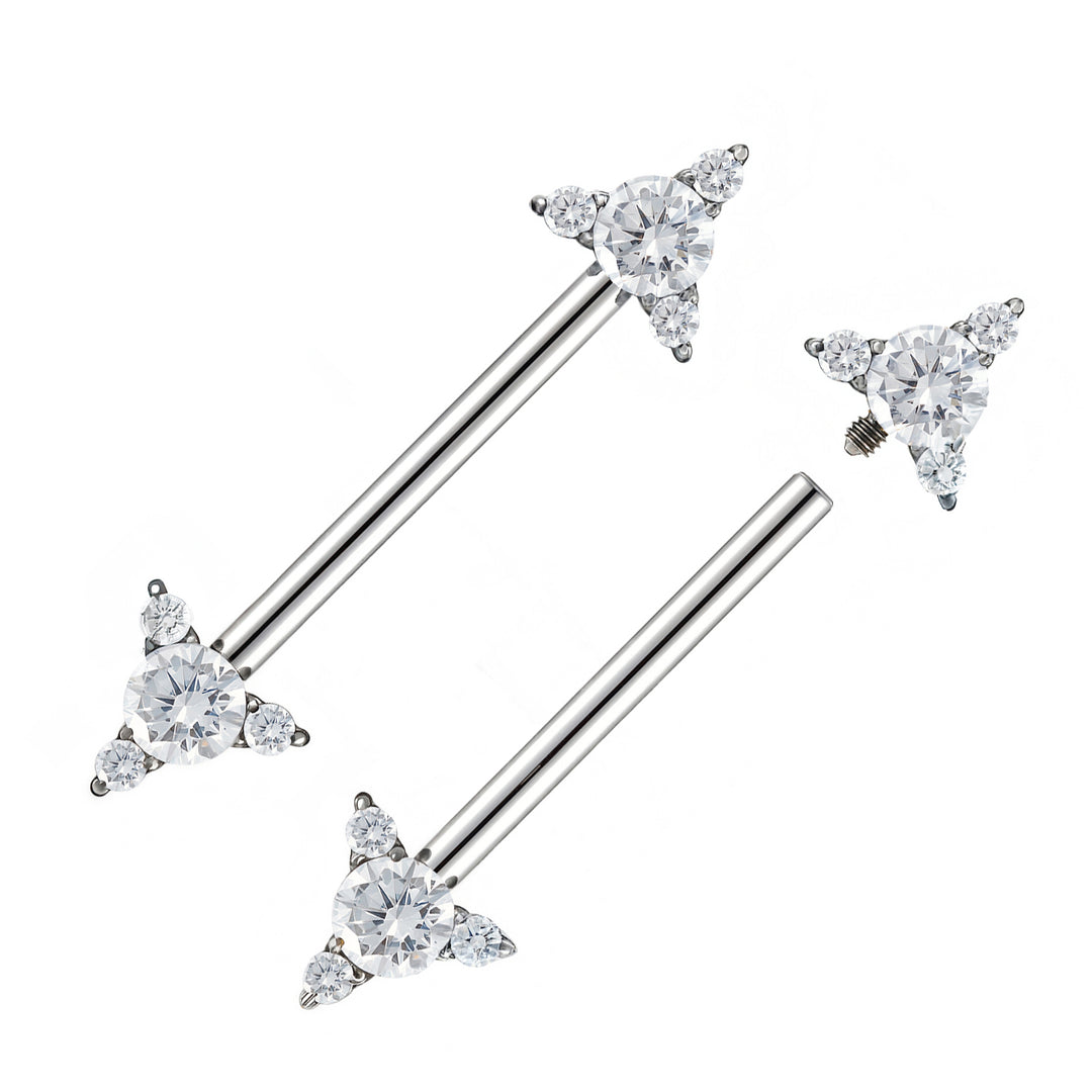 2pcs Titanium Arrow Gem Internally Threaded Nipple Barbells - PFGWholesale