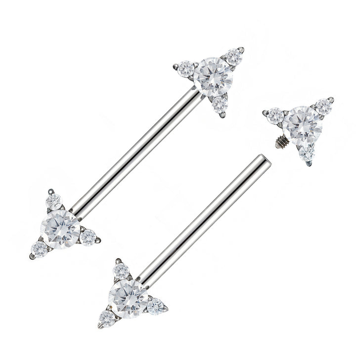 2pcs Titanium Arrow Gem Internally Threaded Nipple Barbells - PFGWholesale