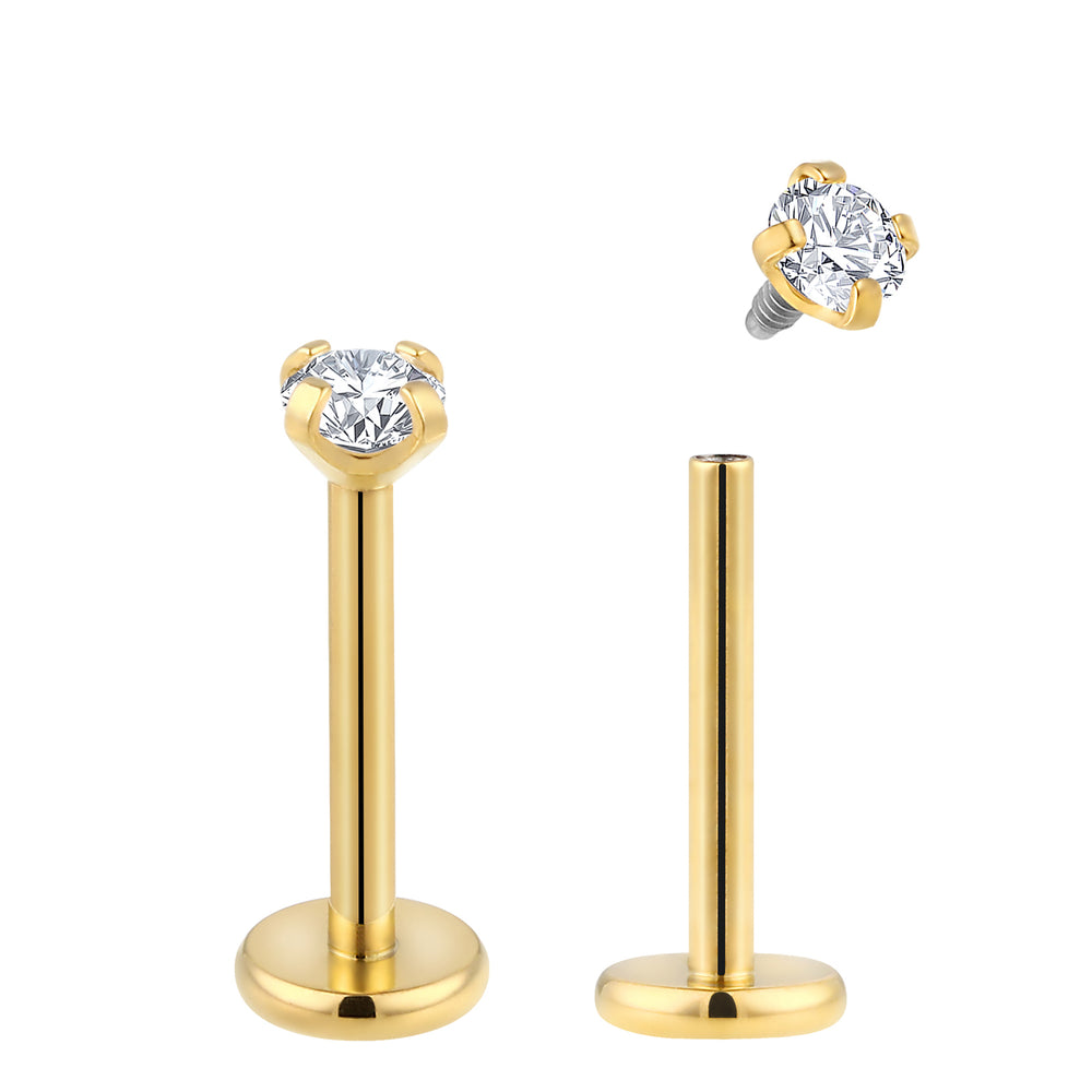 2 Pieces 18G Titanium Internally Threaded Gem Labret Tragus Lip Monroe Nose Stud 6mm-8mm - PFGWholesale