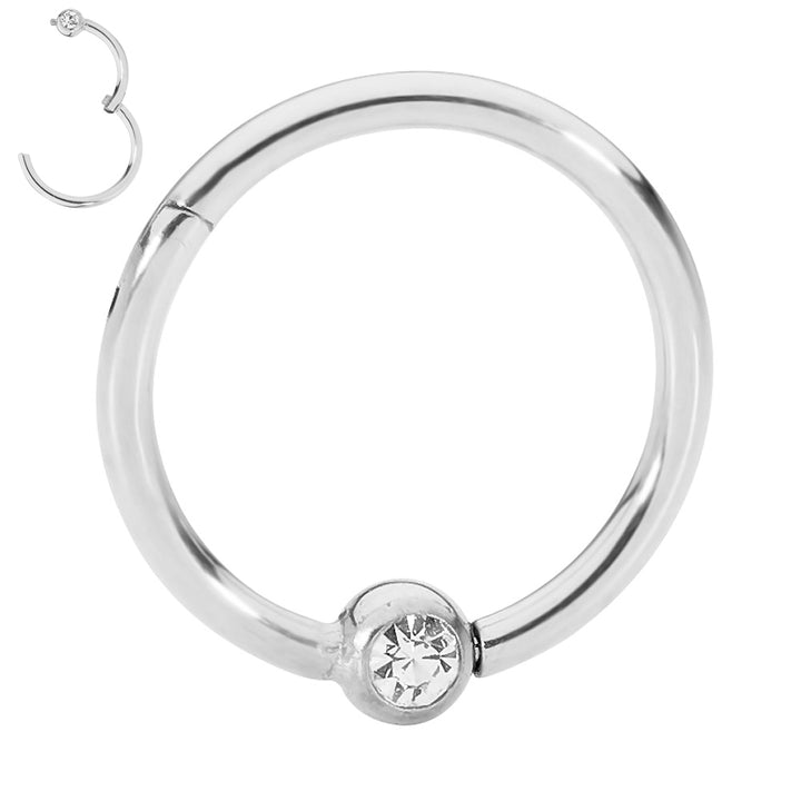 2pcs Surgical Steel Gem BCR Hinged Hoop Segment Ball Closure Ring Earrings - PFGWholesale