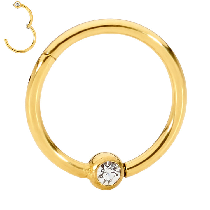 2pcs Surgical Steel Gem Hinged Hoop Segment Ball Closure Ring Earrings - PFGWholesale