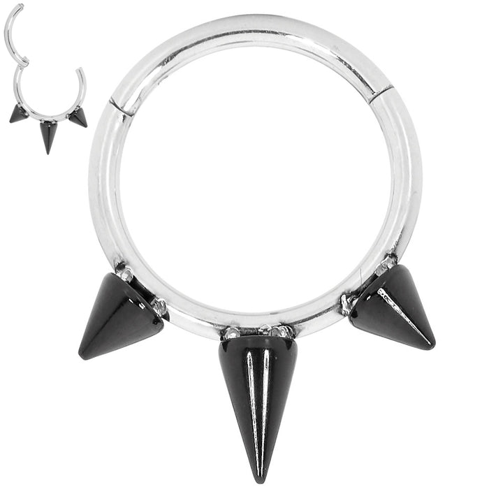 2pcs Surgical Steel Spike Hinged Hoop Segment Ring Earrings - PFGWholesale